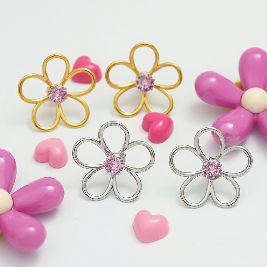 1 Pair Simple  Natural Flower Stainless Steel   Women's Stud Earrings Picture6