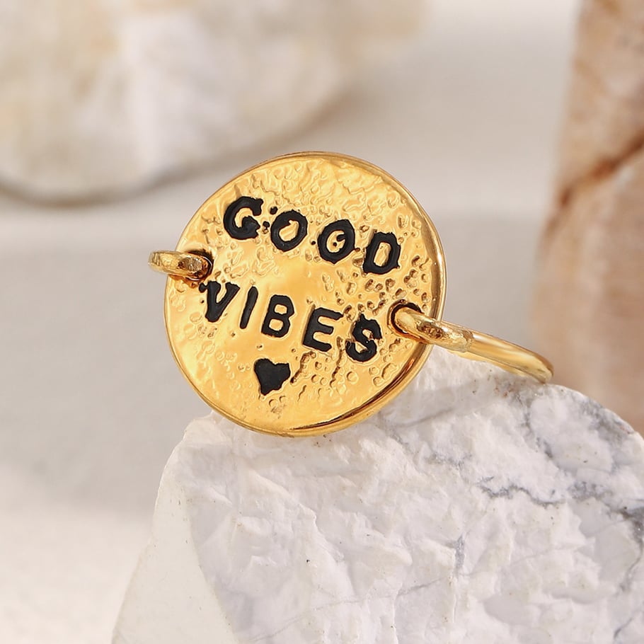 1 Piece Daily Good Vibes Stainless Steel Gold Color Statement Rings Picture4