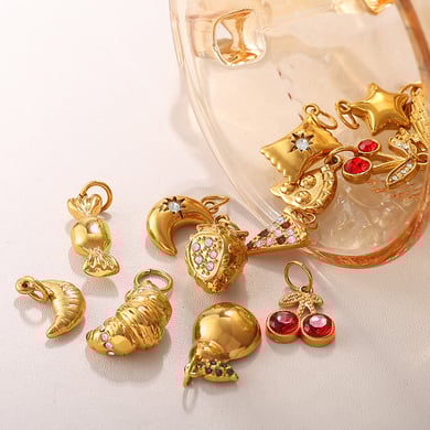 1 pieza de colgante DIY de acero inoxidable color dorado con forma de cereza dulce h5 Imagen3