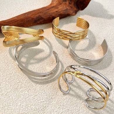 1 Piece Irregular Shape Stainless Steel  Gold Color Cuff Bracelet h5 Picture2