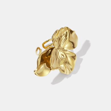 1 Piece Exaggerated Flower Design Stainless Steel  Gold Color  Statement Rings h5 