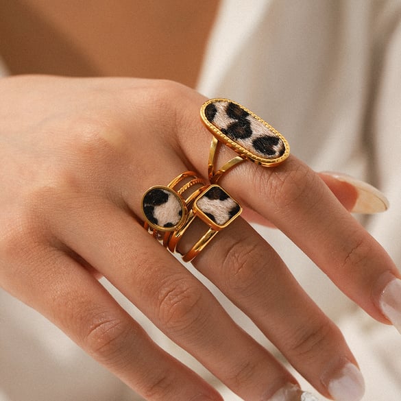 1 stuk Designer luipaardprint roestvrijstalen statement ringen voor dames 2