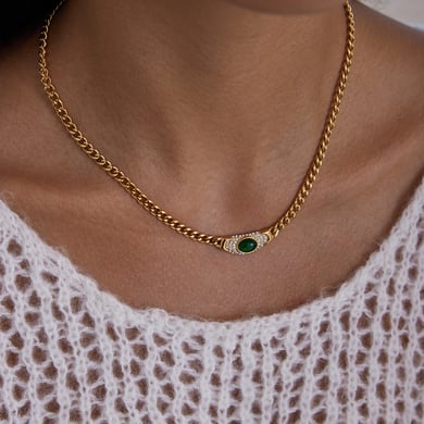 Collana con ciondolo da donna in acciaio inossidabile color oro con cerchio vintage da 1 pezzo h5 Immagine3