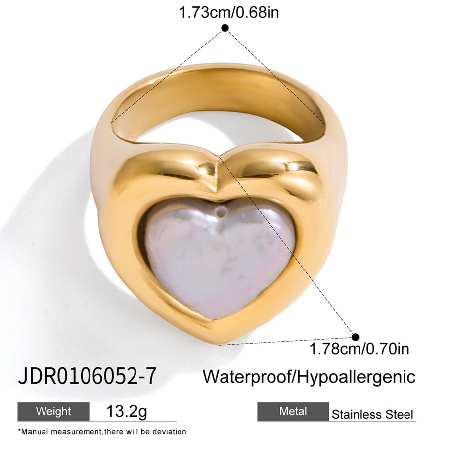 1 pezzo di anello romantico a forma di cuore con perla in acciaio inossidabile color oro Immagine2