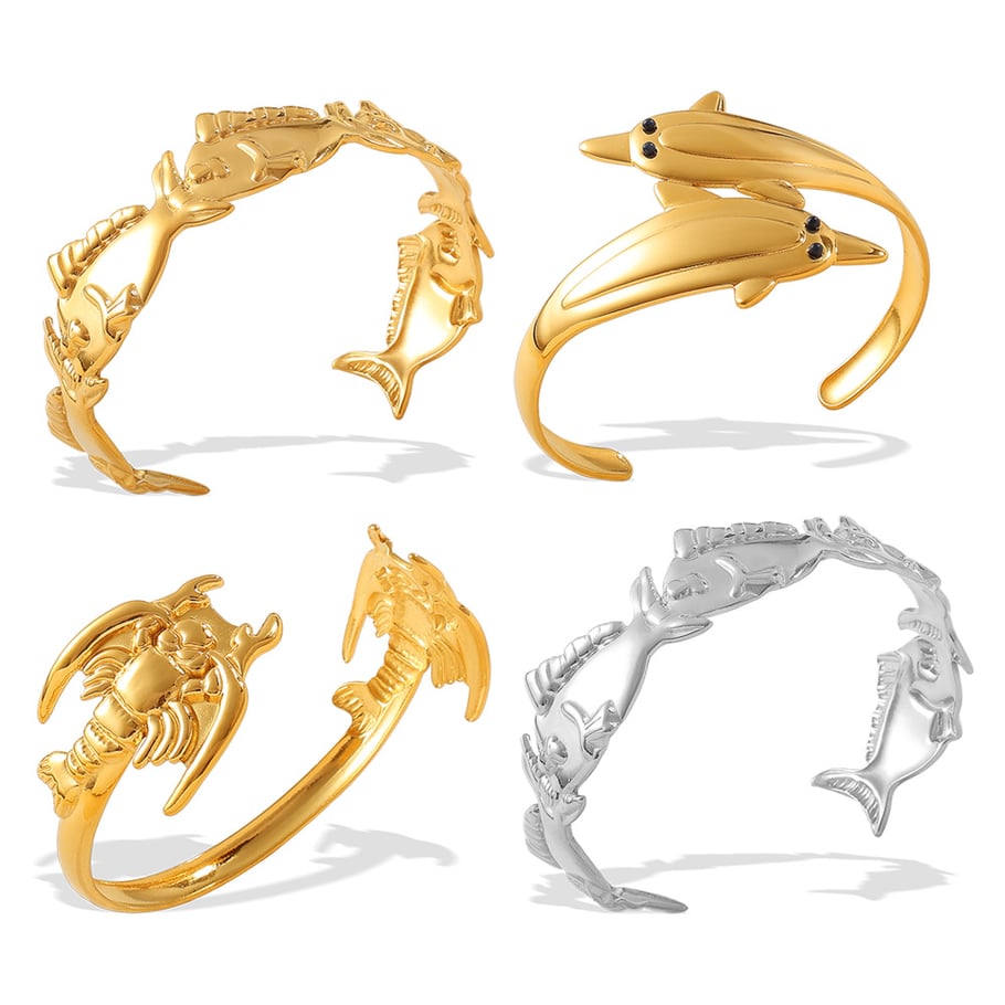 1 Piece Fish Shape Stainless Steel Gold Color Cuff Bracelet Picture6