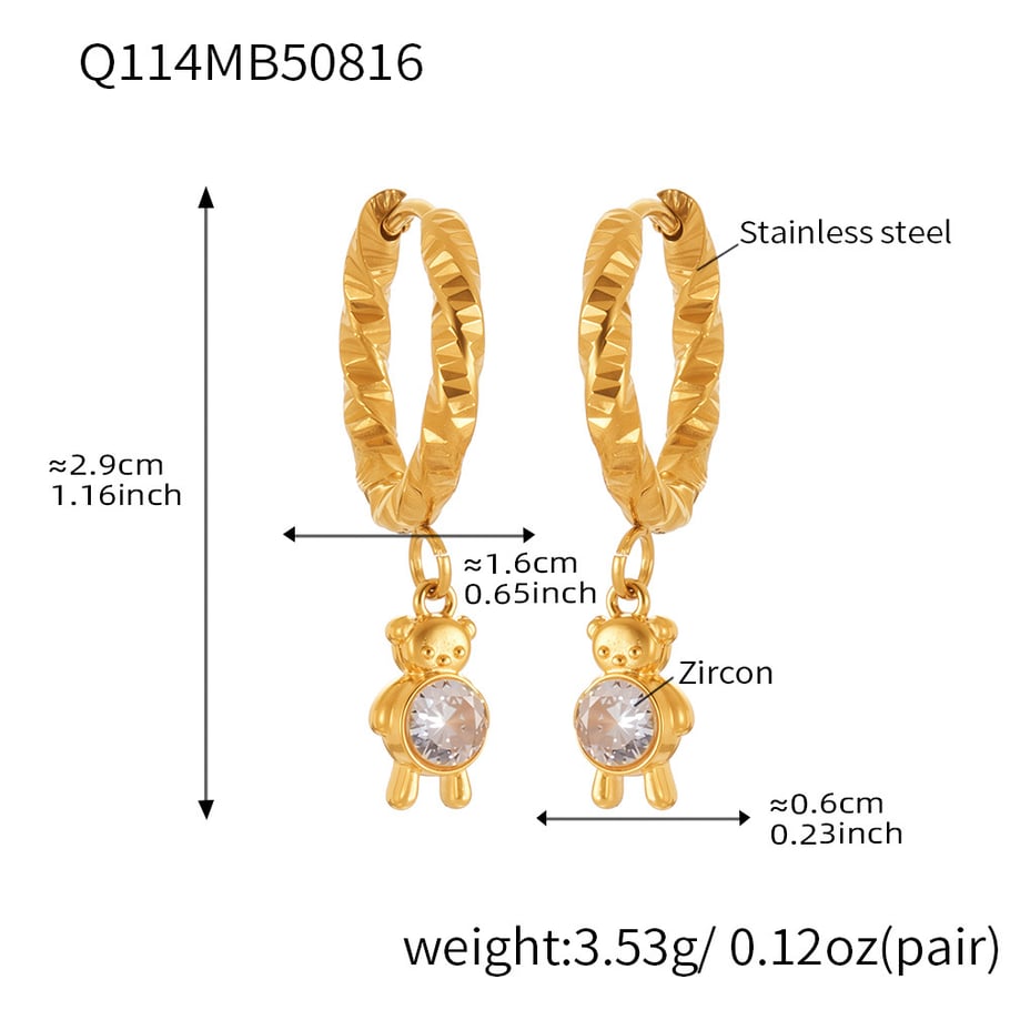 1 Pair Cute Monkey Stainless Steel Gold Color Zircon Women's Drop Earrings Picture2