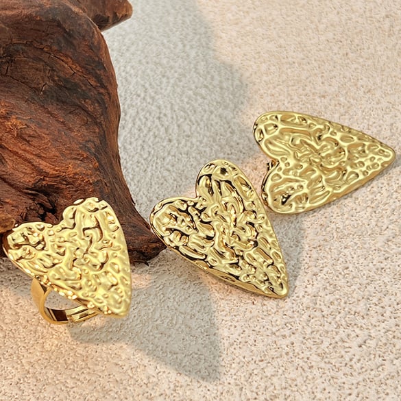 Retro Herz Edelstahl Gold Farbe Ohrring Set 2