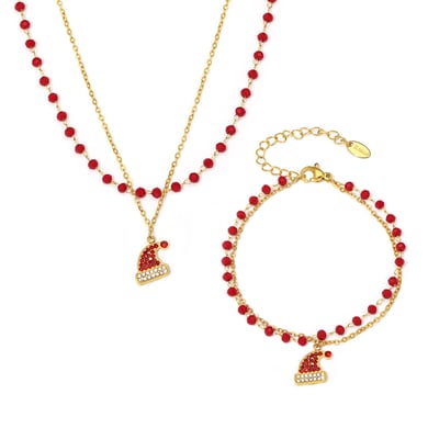 Set di gioielli da donna in acciaio inossidabile color oro con cappello di Babbo Natale e zirconi h5 Immagine2