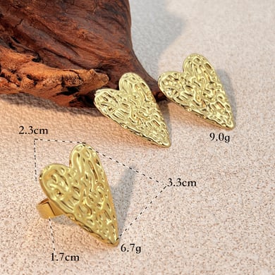 Retro Heart Stainless Steel Gold Color Earring Set h5 Picture4