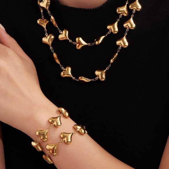 Romantic Heart Stainless Steel Gold Color Women's Jewelry Sets 2