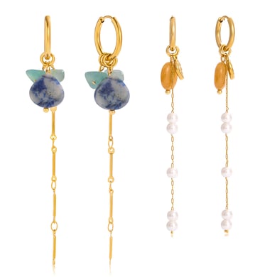 1 paio di orecchini pendenti da donna in acciaio inossidabile color oro con nappa in pietra naturale h5 Immagine8