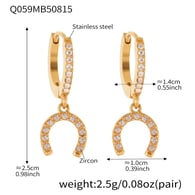 Q059-Golden Horseshoe Buckle Full Diamond Zircon Earrings Picture4