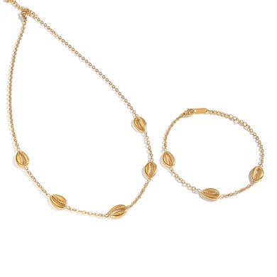 Conjuntos de joyas casuales de acero inoxidable color dorado para mujer h5 Imagen5