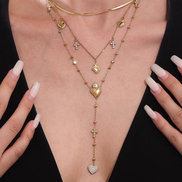 Romantic Series Heart Cross Stainless Steel Gold Color Women's Jewelry Sets 2