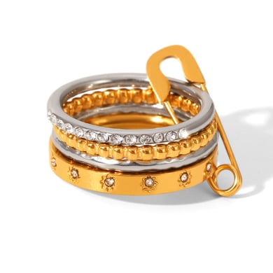 Bague élégante en acier inoxydable et zircon de couleurs mélangées, 1 pièce h5 