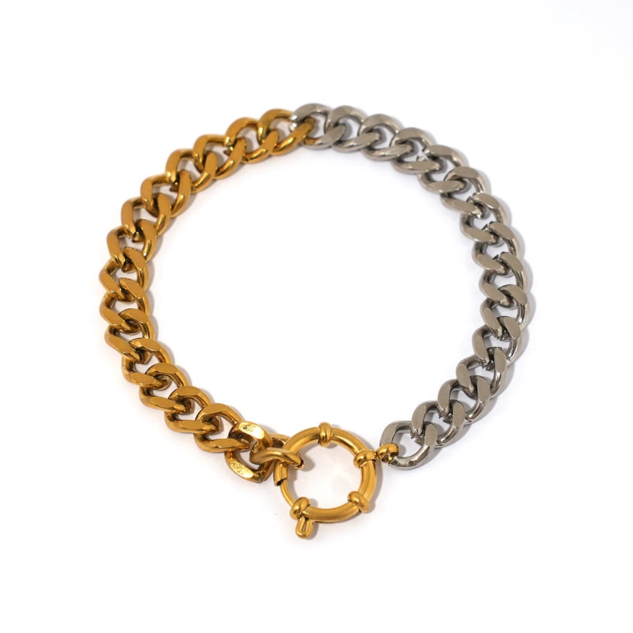 1 Piece  Casual Mixed Gold Color And Silver Colors Stainless Steel Women's Chain Bracelets 