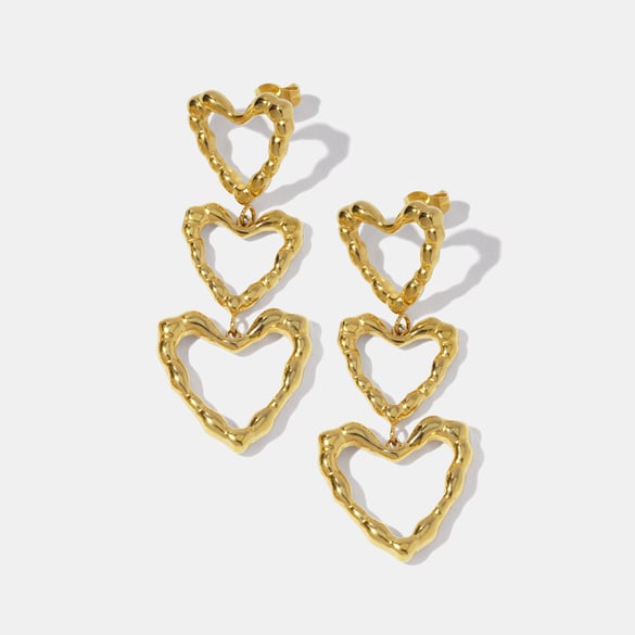 1 Pair Heart Stainless Steel Gold Color Dangle Earrings 2