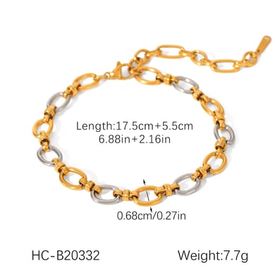 Pulsera de cadena de acero inoxidable para mujer, 1 pieza, colores dorado y plateado mixtos h5 Imagen2
