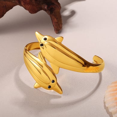 1 Piece Fish Shape Stainless Steel Gold Color Cuff Bracelet h5 Picture4
