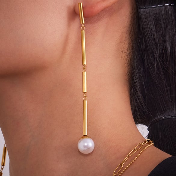 1 Piece Classic Lines Stainless Steel Gold Color Women's Dangle Earrings