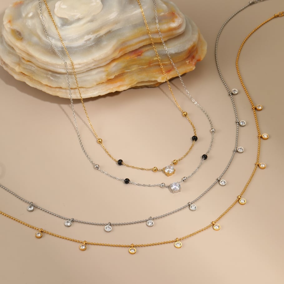 1 Stück einfache elegante Kreis Rechteck Edelstahl Damen Kette Halsketten h5Bild3