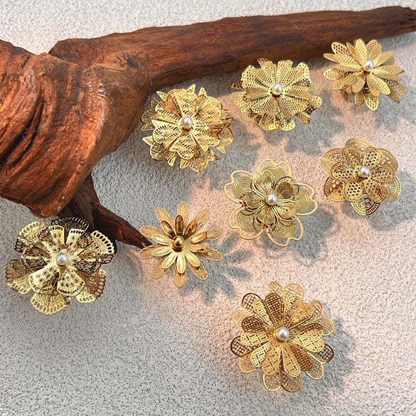 1 Stück Romantische Serie Elegante Blume Edelstahl Gold Farbe Statement Ring