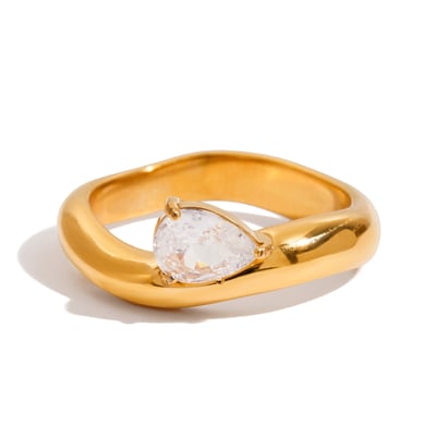 1 Stück klassische, unregelmäßig geformte, minimalistische Ringe aus Edelstahl in Goldfarbe h5 