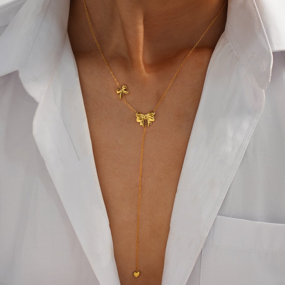 1 Stück Halsketten mit Anhänger aus Edelstahl mit Schleife und Knoten in Goldfarbe für Damen Bild4
