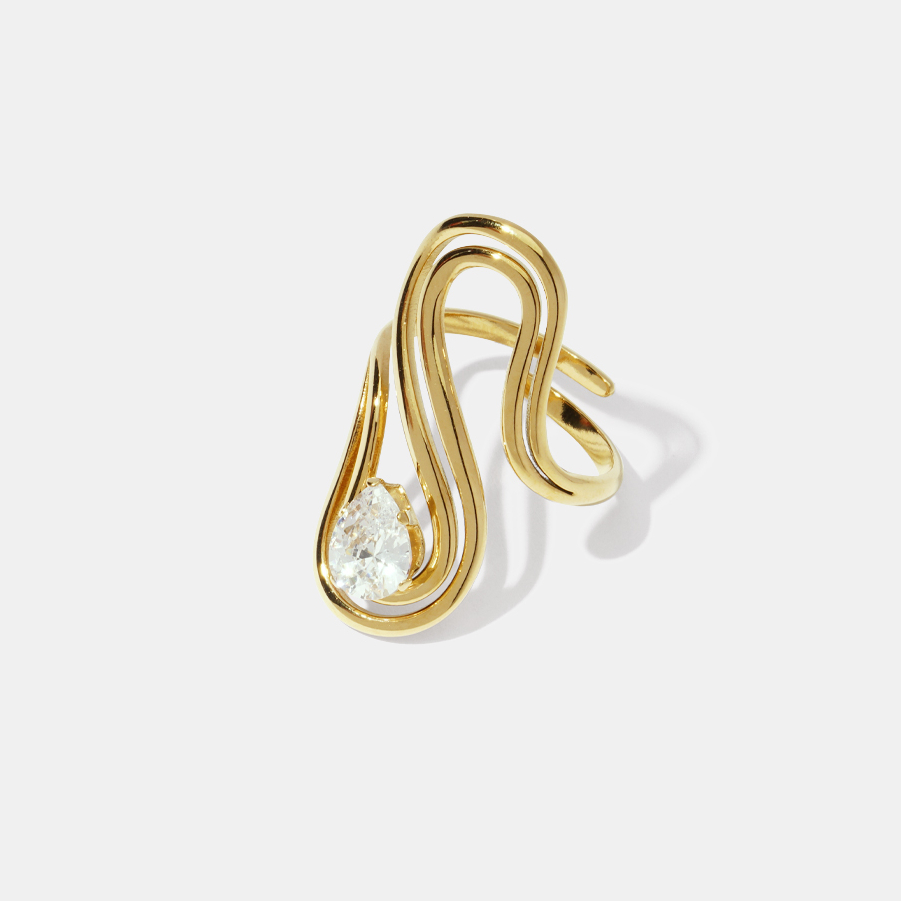 1 Piece Irregular Shape Zircon Stainless Steel  Gold Color Gemstone Ring 