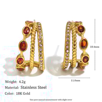 1 par de pendientes de aro clásicos de acero inoxidable con circonita roja en color dorado para mujer h5 Imagen2