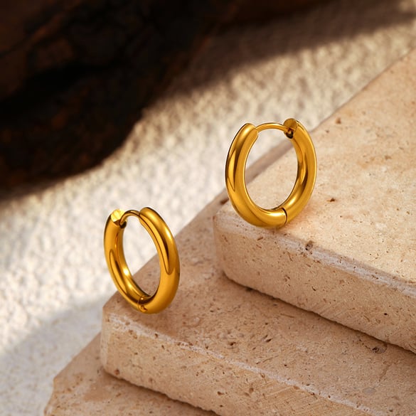 1 Pair Simple Stainless Steel Gold Color Hoop Earrings 2