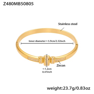 1 Piece Designable Irregular Shape Twist Stainless Steel Gold Color Zircon Women's Bangles h5 