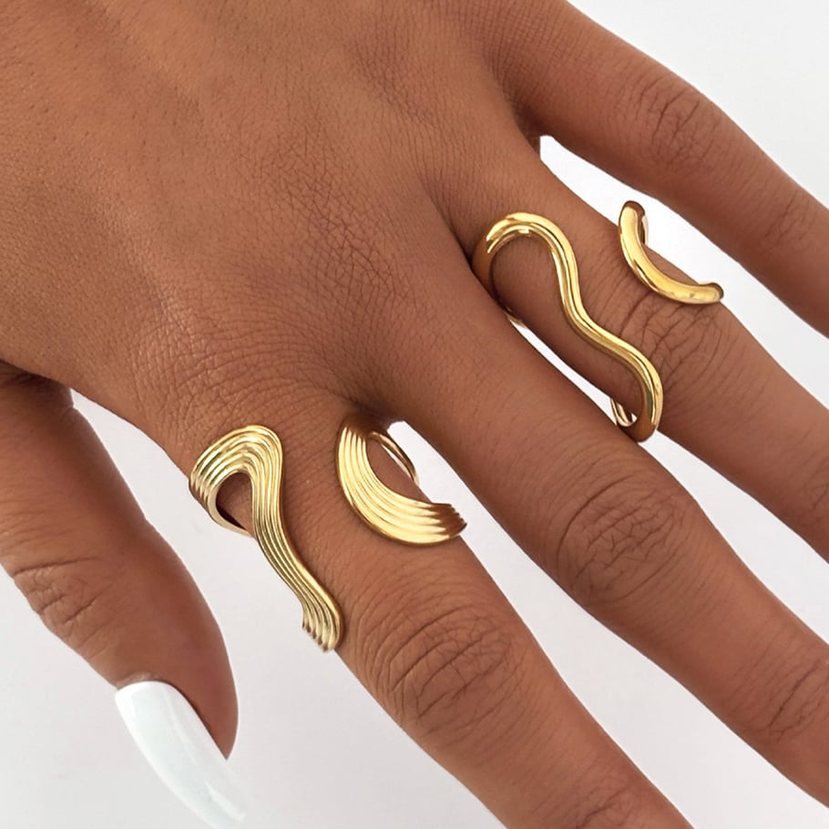 Anelli da donna in acciaio inossidabile color oro con linee casual, 1 pezzo Immagine3