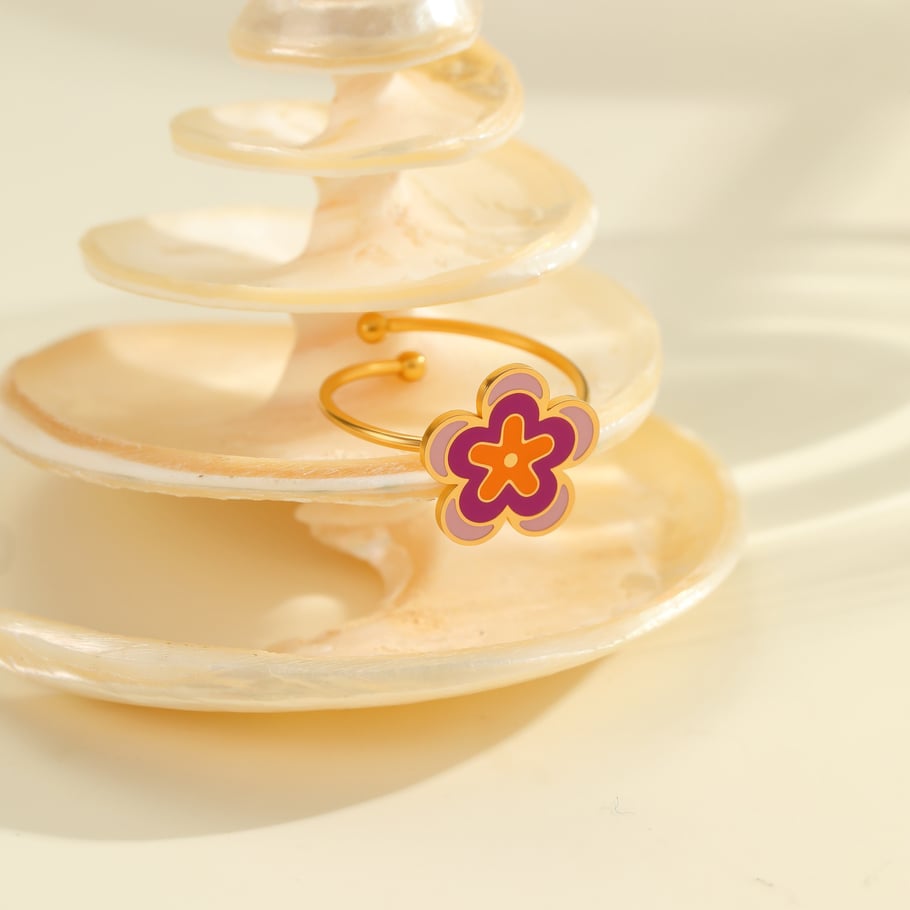 1 Piece Simple  Sweet Flower Smiling Face Stainless Steel Women's Statement Rings Picture4