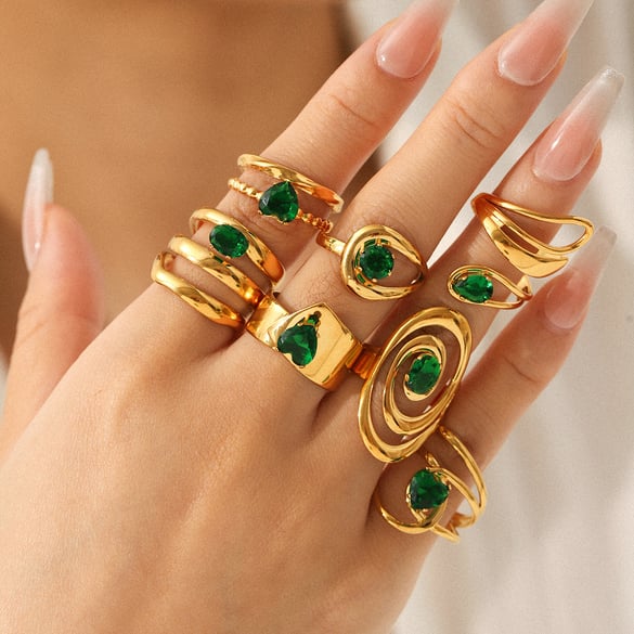 Bague luxueuse irrégulière en acier inoxydable couleur or et zircon pour femme, 1 pièce 2