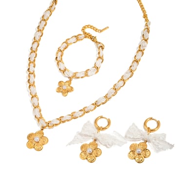 Romantic Flower Lace Stainless Steel Gold Color Women's Jewelry Sets h5 Picture10