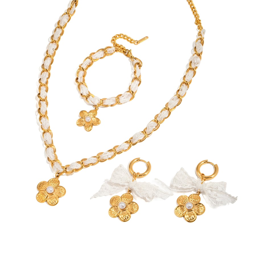 Romantic Flower Lace Stainless Steel Gold Color Women's Jewelry Sets Picture10