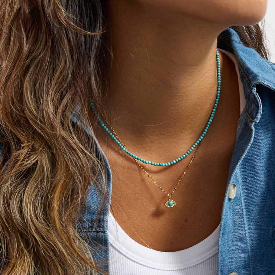1 Piece Delicate Devil's Eye Calaite Stainless Steel Gold Color Women's Layered Necklaces Picture5