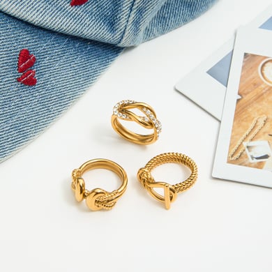 1 Piece Designable Twist Stainless Steel Gold Color Statement Rings h5 Picture5