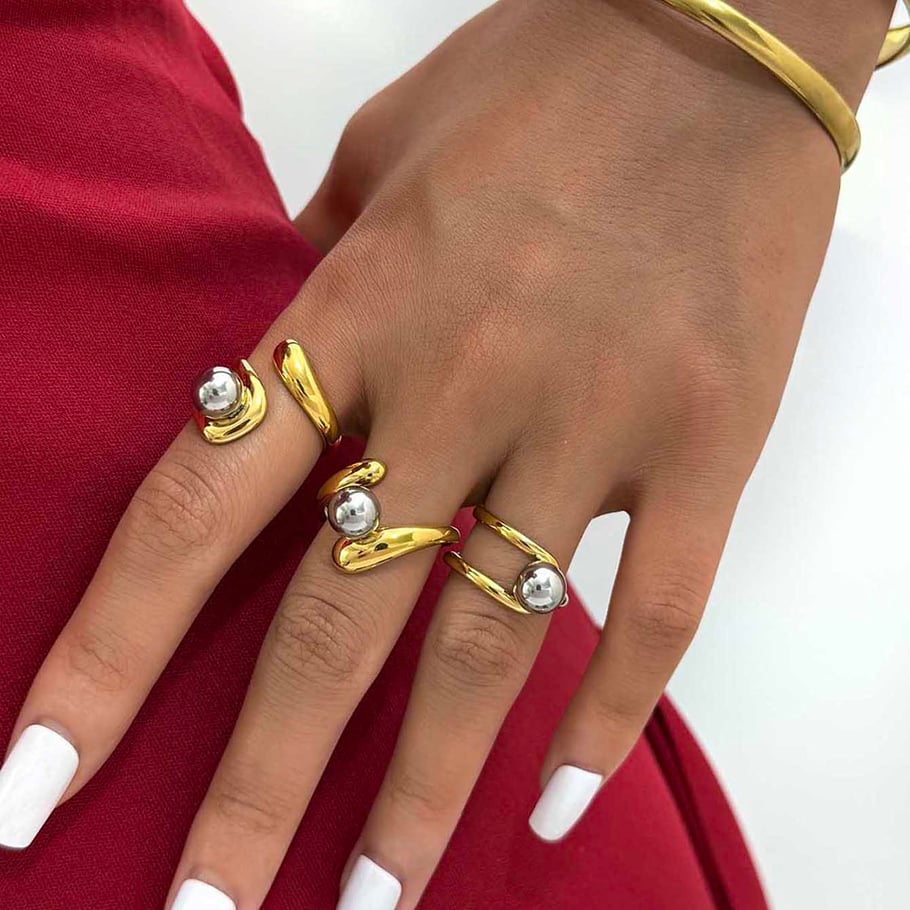 1 Piece  Mixed Gold Color And Silver Colors Stainless Steel Women’s Statement Rings Picture6