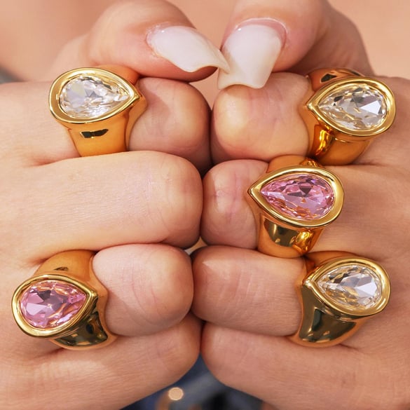 1 Piece Romantic Droplet Stainless Steel Gold Color Zircon Women's Gemstone Rings 2