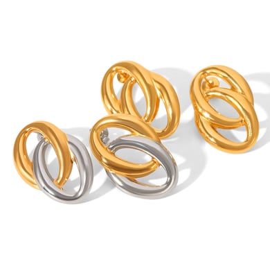 1 par de pendientes de botón de acero inoxidable para mujer en colores dorado y plateado combinados h5 Imagen6