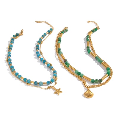 Collier de perles en pierre naturelle couleur or en acier inoxydable, 1 pièce h5 Image6