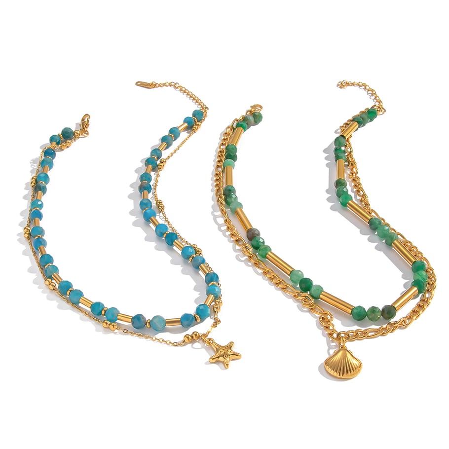 Collier de perles en pierre naturelle couleur or en acier inoxydable, 1 pièce Image6