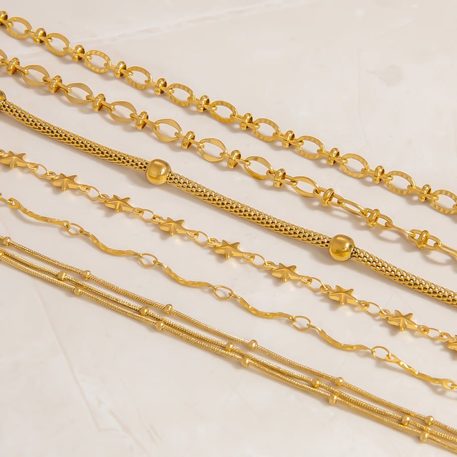Pulsera de cadena simple de acero inoxidable color dorado para mujer, 1 pieza Imagen3