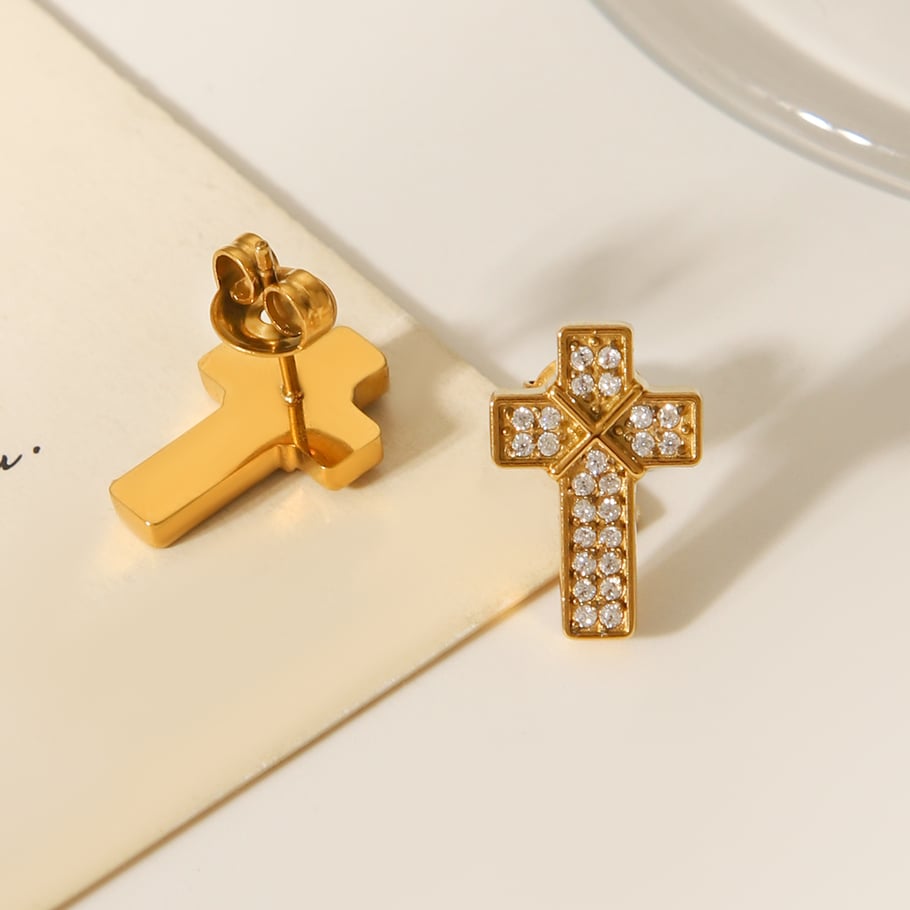 1 Pair Daily Cross Stainless Steel  Zircon Women's Stud Earrings Picture7