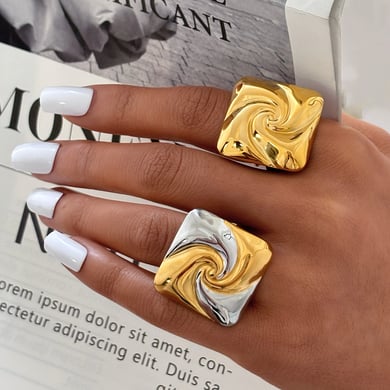 1 Piece Simple Retro Rectangle Stainless Steel Women's Statement Rings h5 Picture3