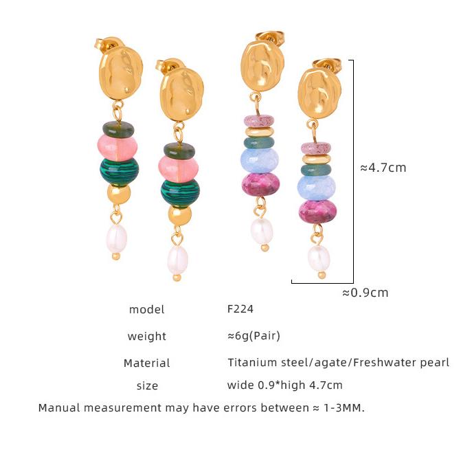 1 Pair Designable Natural Stone Beads Stainless Steel Gold Color Women's Drop Earrings h5Picture7