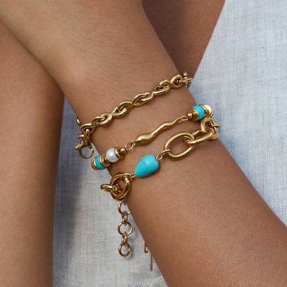 1 Stück Retro Calaite Perlen Kette Edelstahl Gold Farbe Damen Perlen Armbänder 2