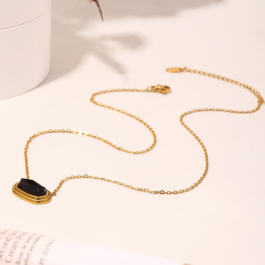 1 Stück Elegante Sechseck Edelstahl Gold Farbe Naturstein Damen Anhänger Halsketten Bild4